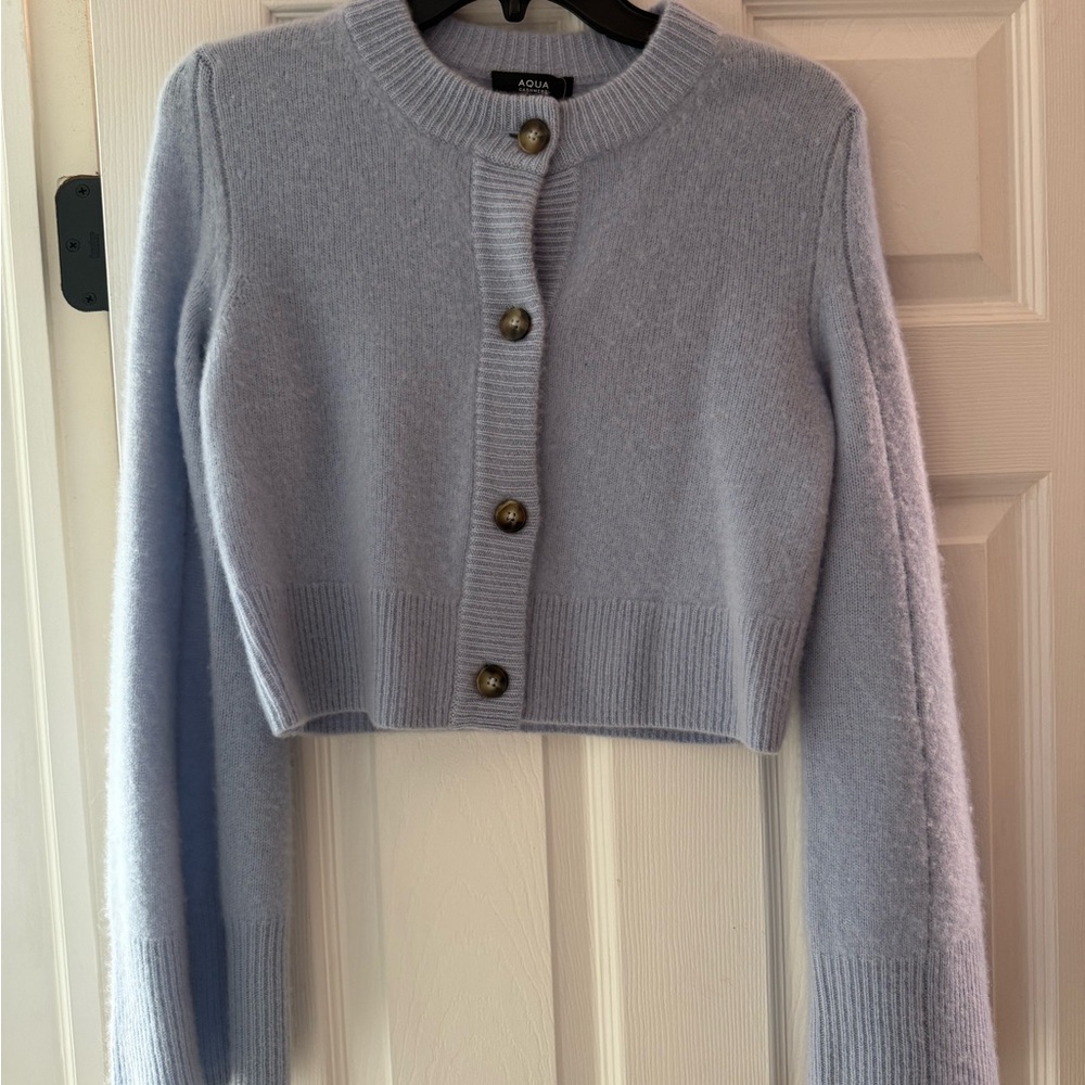 Aqua Brand Women's Cashmere Light Blue Button-Up Crop Cardigan NWT XS